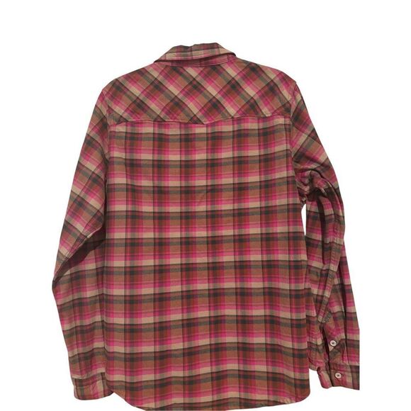 STIO Womens Plaid Long Sleeve Organic Cotton Flannel Button-up Shirt Pink Tan XL - Picture 3 of 6